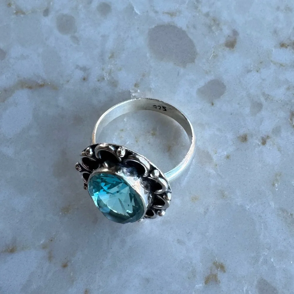 NWOT Sundance Hydrangea Morning Ring, Blue Topaz, Sterling Silver